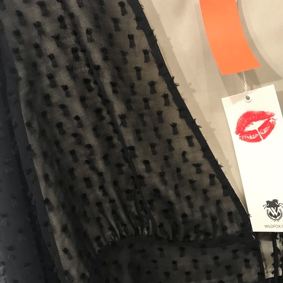 NWT WILDFOX black polka dot sheer tie blouse Lg L - Picture 2 of 7